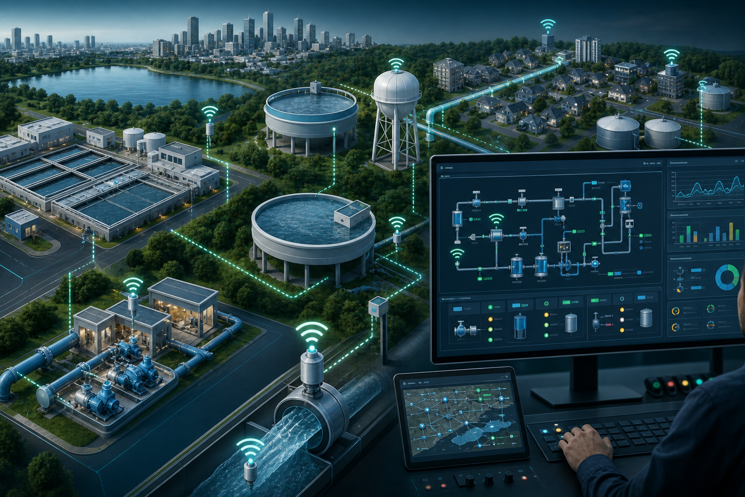 Generated SCADA control room visual for water and process operations
